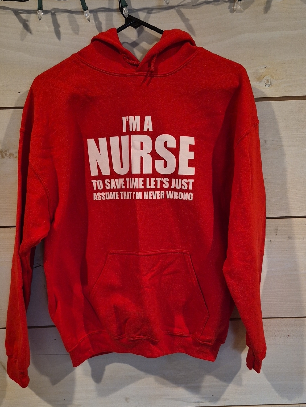 Gildan Red Hoodie with White 'I'm a Nurse' Graphic, Size M, Never Worn
